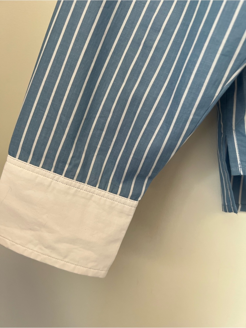 J. Crew Blue Pinstripe Button-Down Cropped Shirt White Collar Organic Cotton - Picture 6 of 12